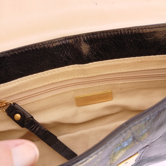 Charles David Leather Handbag Black Gold - Picture 5 of 9